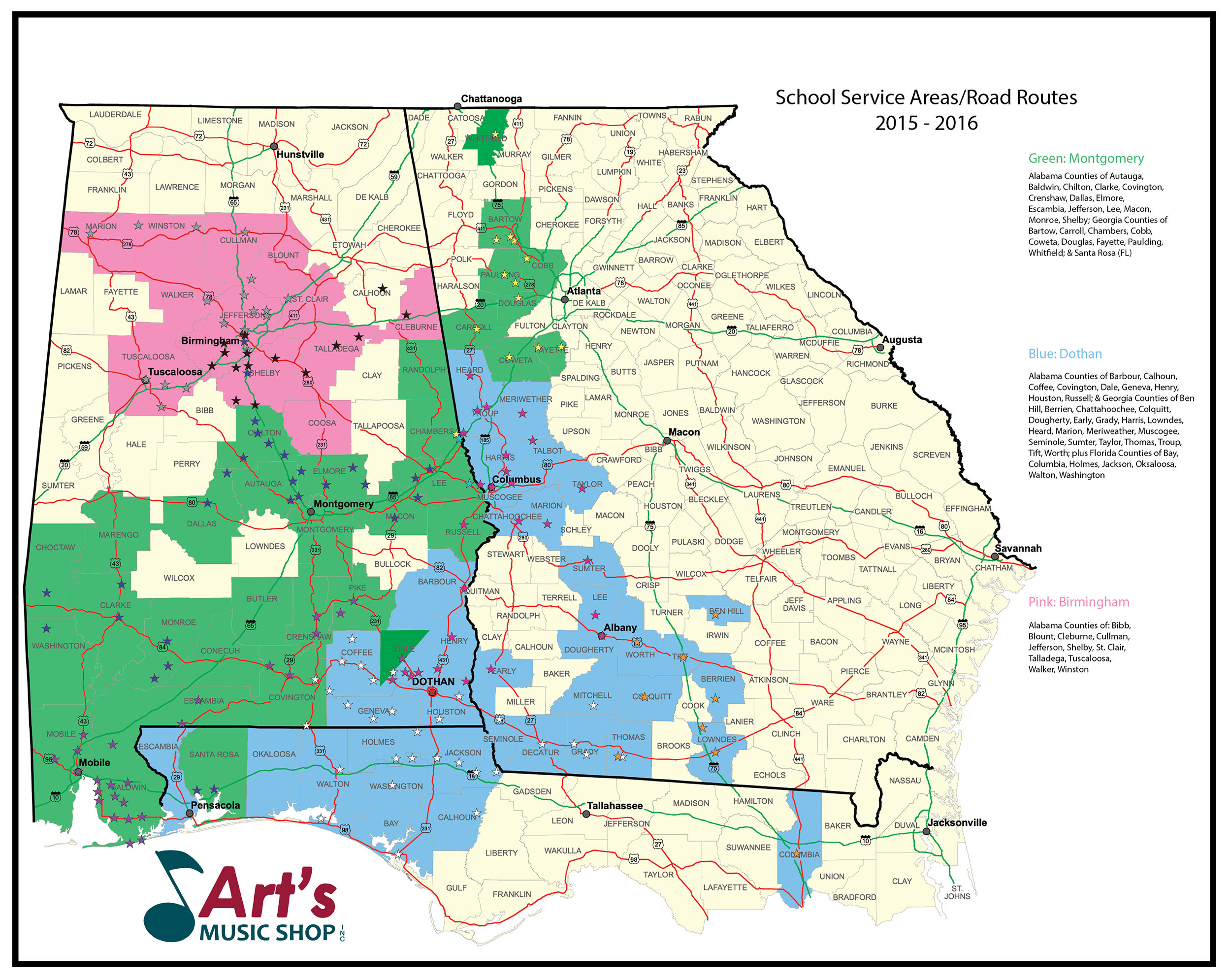 art's music shop school service map